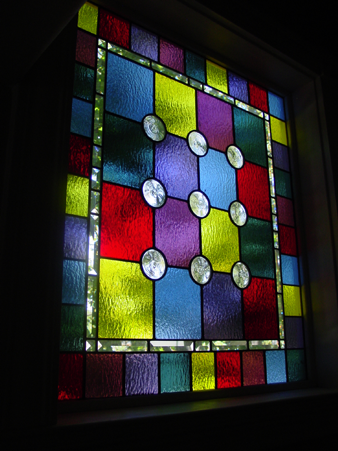 Jewelled leaded window in primary colours