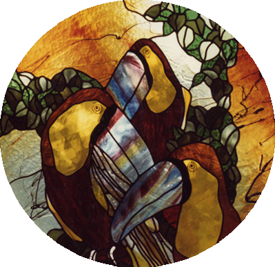 Circular window in amber and green