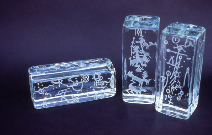 Engraved cast glass blocks